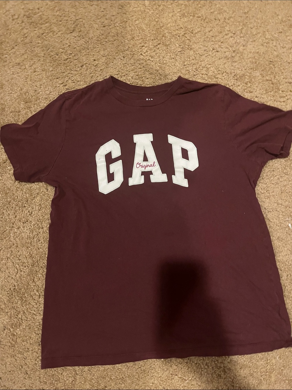 GAP Burgundy Short Sleeve Logo Tee with White Lettering